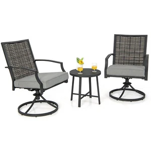 3 PCS Patio Swivel Chair Set Coffee Table Wicker Cushioned Seat Balcony Porch - Picture 1 of 9