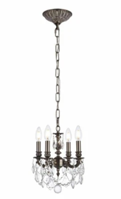 Pendant Crystal Chandelier 4 Light Fixture Dining Room Kitchen Bathroom Pewter - Image 1 of 4
