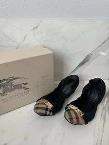 Burberry Leather Flats With Check Toe Womens Size 38.5 - Picture 1 of 5