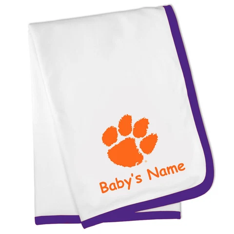 Clemson Tigers Personalization Baby Blanket - Purple Trim Cover