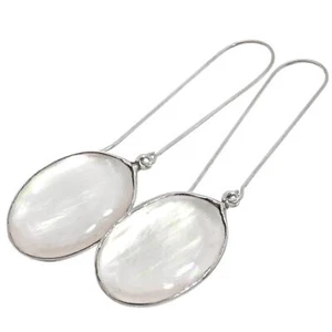 925 Silver Oyster White Mother Of Pearl Shell Sterling DropEarrings, 2 1/8" - Picture 1 of 4