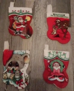 4- Vtg.  felt Mini Stockings Mouse, Santa, Rudolph the Red Nosed Reindeer A-29 - Picture 1 of 6