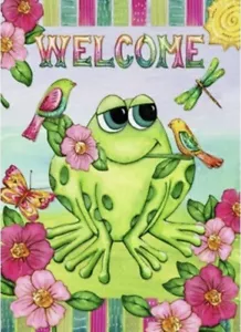 Rain Or Shine Green Frog Welcome Large Flip It Large Porch Art Flag 28”x40” - Picture 1 of 2