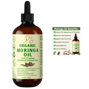 Moringa Oil Cold Pressed Pure Organic Unrefined Hydrating for Face Skin Hair 4oz - Picture 1 of 10