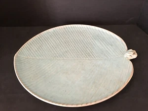 Large Pottery Lily Pad Platter with Frog Green 15" x 13" Very Unique Design - Picture 1 of 9