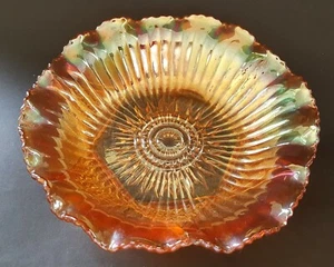 Carnival orange iridescent glass vintage Art Deco antique shallow dish bowl - Picture 1 of 10