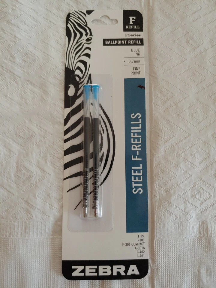 Paquete de 2 recambios para bolígrafo Zebra serie F de acero inoxidable, fino, azul Foto 1 de 1