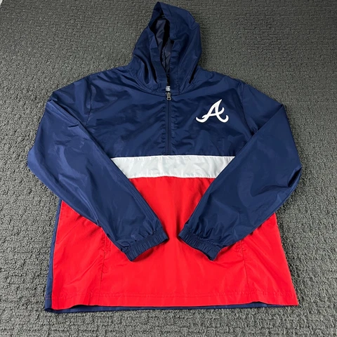 Atlanta Braves Jacket Mens Small Blue Red Windbreaker Lightweight Colorblock MLB Cover