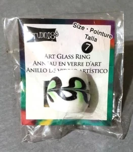 Brand New In Sealed Package "Studio 18 Art Glass Ring" (Black/White/Green Size 7 - Picture 1 of 2