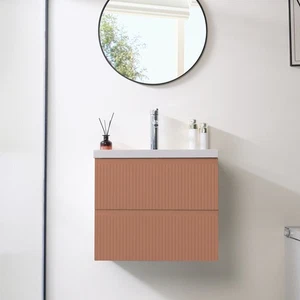 24 Zoll Badezimmer Waschtisch mit Harz Waschbecken Wasserhahn Set Hängeschrank ohne Spiegel - Bild 1 von 36