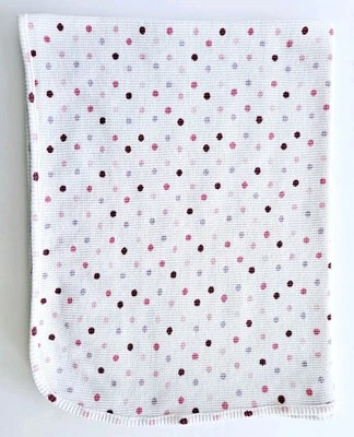 Just Born White Pink Purple Thermal Polka Dot Baby Waffle Weave Cotton Blanket - Image 1 of 4
