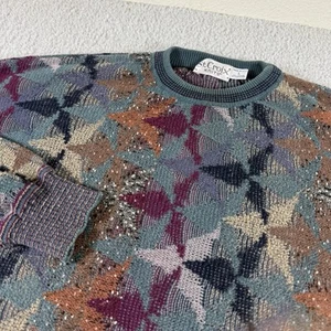 Vintage St Croix Sweater Mens Large Multicolor Grandpa 3D Pullover Crewneck 90s - Picture 1 of 6