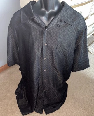 Camisa retro Island Passport para hombre negra brillante a cuadros bordada bolos •XLT• Foto 1 de 4
