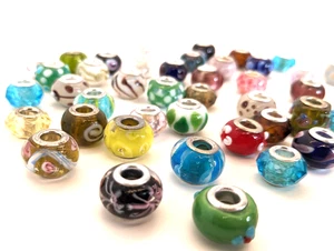 Lot of 50 Glass Beads Multicolor Pandora Murano Style Large Hole - Picture 1 of 8