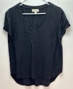 Cloth & Stone T-Shirt Women's SMALL Black Short Sleeve V Neck Rounded Hem Top - Picture 1 of 4