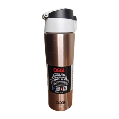 Frasco de viagem OGGICaliber Dble parede aço inoxidável isolamento a vácuo 16 oz ouro rosa - Imagem 1 de 4