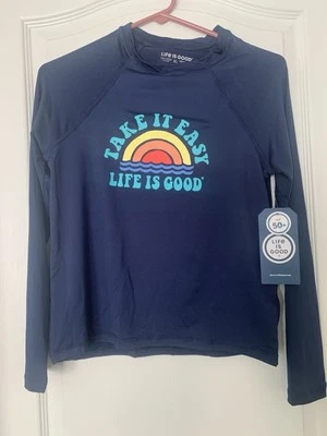 NUEVO CON ETIQUETAS LIFE IS GOOD UPF 50 Camisa de sol manga larga protección contra erupciones NIÑOS XL B17-2 Foto 1 de 4
