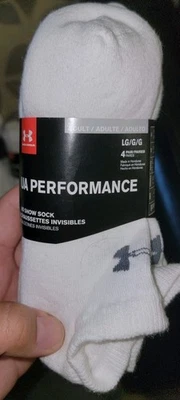UA UNDER ARMOUR No Show Men's Socks  Size Large M 9-12.5 W 11-13 White 4 pairs - Image 1 of 2