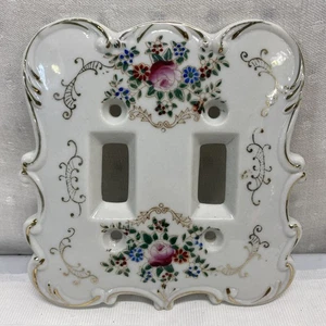 Victorian ARNART Creation Floral Porcelain Double Light Switch Plate Cover Japan - Picture 1 of 4