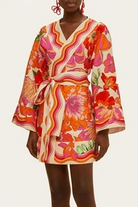 Farm Rio Spring Affair Linen Mini Dress Size S - Picture 1 of 4