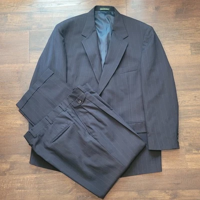 Lord & Taylor Men Pinstripe Suit Navy Blue Racquet Club 46R X 38  - Image 1 of 4