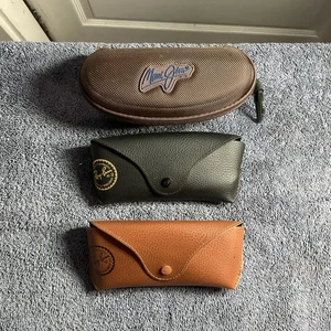 Maui Jim Large Reißverschluss Hart Braun Sport & 2 Ray Ban Druckknopf Etuis - Bild 1 von 6