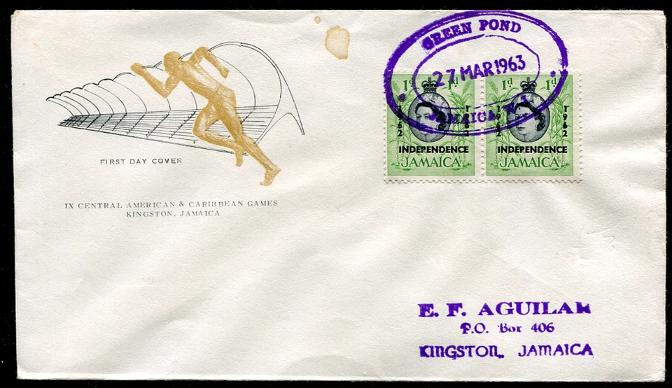 JAMAICA (24944): GREEN POND Cancelar/TRD Cubierta 1963 Foto 1 de 1