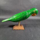 Hand Carved Green Wood Parrot Artist Signed Vintage Hand Made