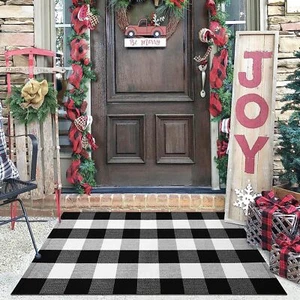 Buffalo Plaid Checkered Rug - Door Mat Outdoor Black and White Outdoor Cotton... - Picture 1 of 6