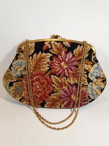 VTG Stunning 50/60's MM Morris Moskowitz Garland Tapestry Handbag Purse Leather - Picture 1 of 10