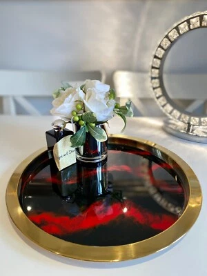 Lava Flow Gold Serving Decorative Display Resin Tray New Home Gift Gin Wedding - Image 1 of 4