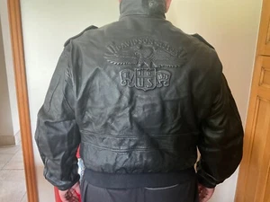 Vintage 1970s 80s Harley Davidson Leather Motorcycle Bomber Jacket Black XXL 2XL - Picture 1 of 13