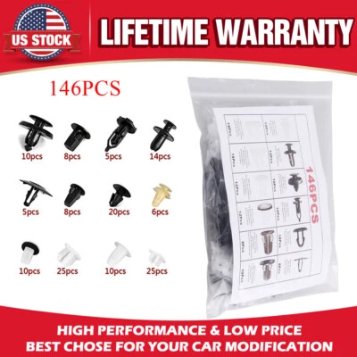 146pc Plastic Hood Bumper Trim Clip Fastener Push Rivet Car Door Trim Panel Clip - Image 1 of 4