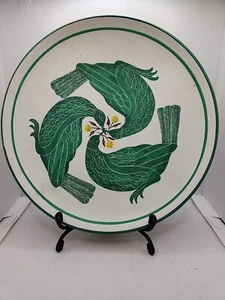 VTG HAND PAINTED CLAY FOLK ART POTTERY PLATE GREEN BIRDS 10" SANTOPINI  ITALY - Bild 1 von 6