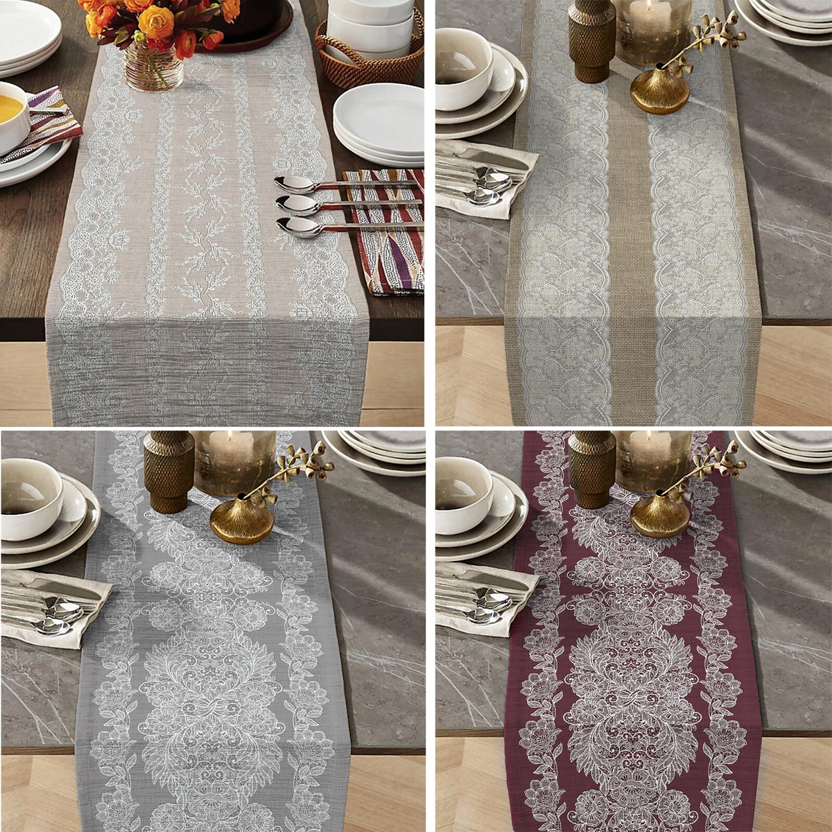 Tischläufer Aus Polyester, 40,6 X 177,8 Cm – Bauernhaus-Stil Mit Makramee-Bordüre, Waschbar, Für Hochzeit, Herbst & Weihnachten