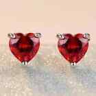 2Ct Heart Cut Lab-Created Red Garnet Women's Stud Earrings 14K White Gold Plated