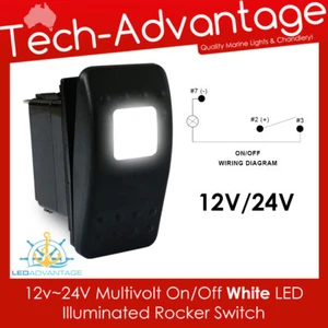 12v 24v MULTIVOLTIOS Blanco LED Back Iluminado ENCENDIDO/APAGADO Rocker Interruptor Barco, Caravana - Imagen 1 de 6