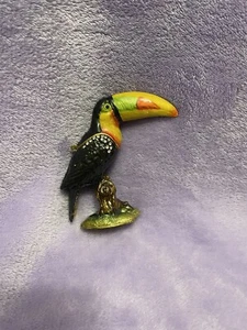 Bejeweled Enameled Pewter Toucan Bird Trinket Box With Crystals 3.75" - Picture 1 of 7