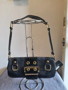 Guess Vtg Y2K Black Canvas Patent Embossed Leather Gold Hardware Bag $55 New - Picture 1 of 11