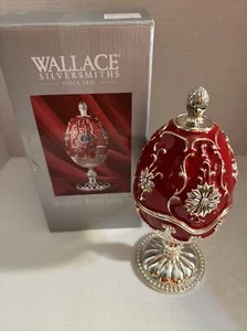 Vintage 2002 Wallace Ornate Enamel Porcelain Musical Nativity Egg - Red D6 - Picture 1 of 19