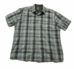 Kuhl Skorpio Klassik Fit Linen Blend Blue Short Sleeve Plaid Button Shirt 2XL - Picture 1 of 4