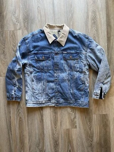 NWT Wrangler Western Sherpa Lined Heavy Denim Jean Jacket Cowboy Acid Wash Large - Picture 1 of 7