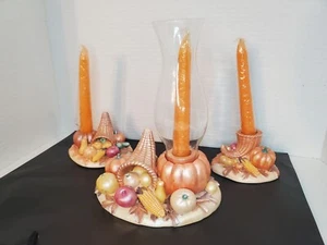 Vtg 3 Piece Thanksgiving Centerpiece Harvest Candle Autumn Fall Pearlized  - Picture 1 of 5