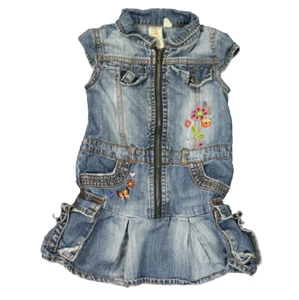 The Children's Place Floral Embroidered Zip Front Denim Dress Stonewashed 3T - Picture 1 of 24