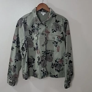Westport Green Floral Long Sleeves Jean Women's Jacket Size XL - Picture 1 of 5