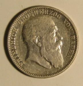 1904 G Germany (Baden) 2 Marks - Frederick I Silver KM#272 - Picture 1 of 2