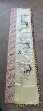 ANTIQUE CHINESE EMBROIDERED SILK PANEL w/Tassels; Birds Flowers Exquisite; 84"