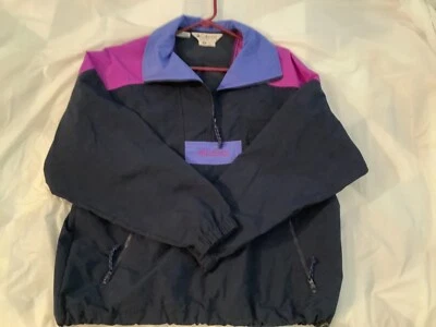 Chaqueta cortavientos suéter Columbia para damas talla mediana azul oscuro acento púrpura Foto 1 de 4