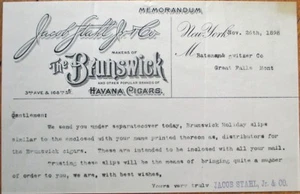 Brunswick Havana Cigars 1898 Briefkopf/Memorandum - Jacob Stahl Jr.- NY - Tabak - Bild 1 von 1