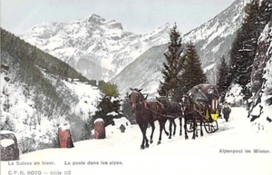 Swiss Alps Postal Delivery Alpenpost im Winter Vintage Postcard - Imagen 1 de 2